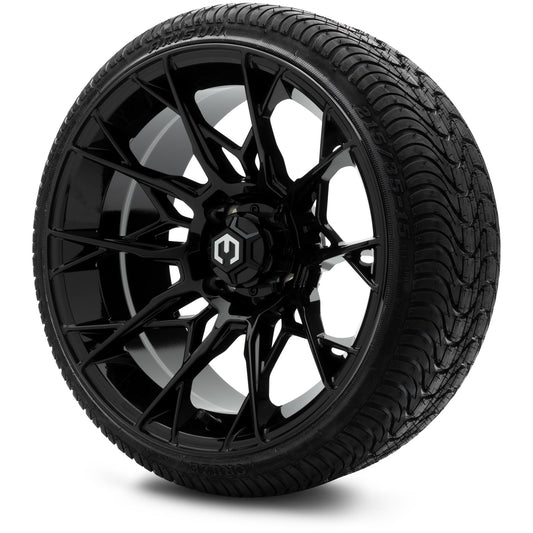 MODZ® 15" Chaos Glossy Black Wheels & Street Tires Combo (Arisun Cruze 215/35-15)