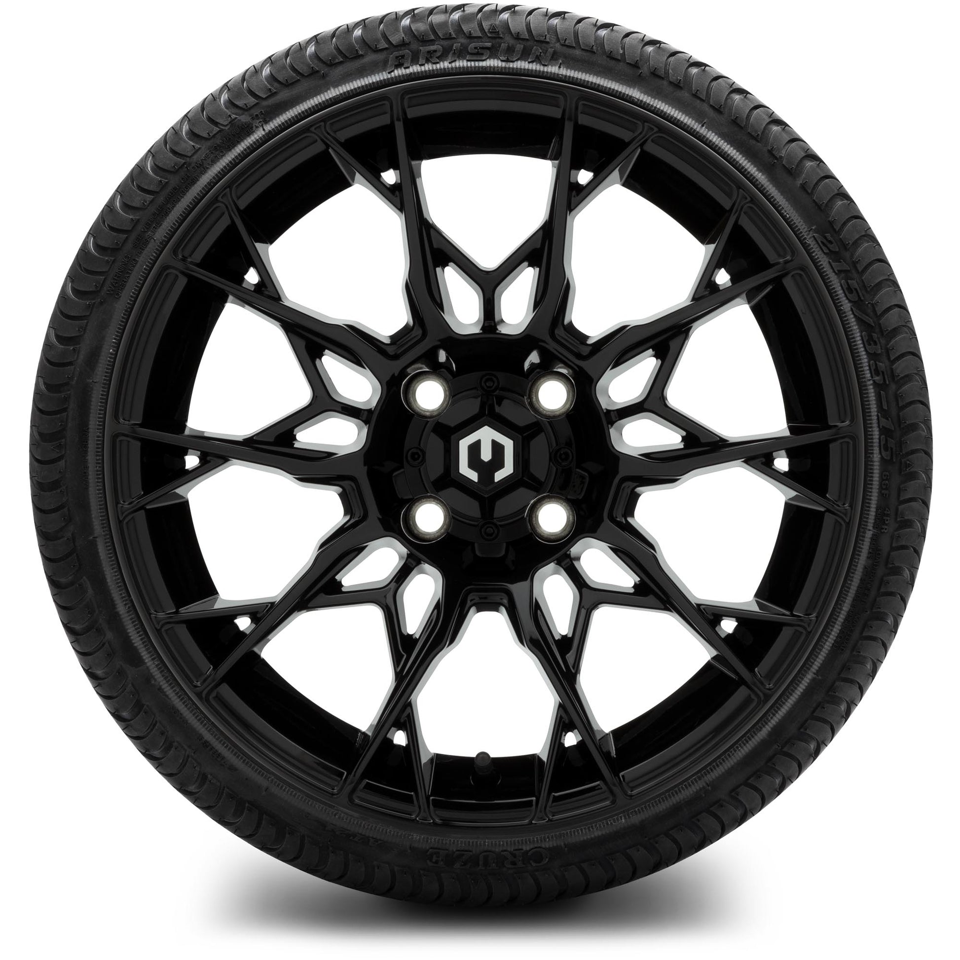 MODZ® 15" Chaos Glossy Black Wheels & Street Tires Combo (Arisun Cruze 215/35-15)