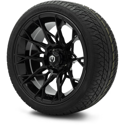 MODZ® 15" Chaos Glossy Black Wheels & Street Tires Combo (Odyssey Tesseract Steel-Belted Radial 215/35-R15)