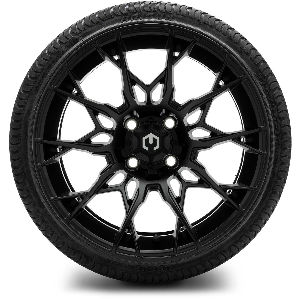 MODZ® 15" Chaos Matte Black Wheels & Street Tires Combo (Odyssey Tesseract Steel-Belted Radial 215/35-R15)