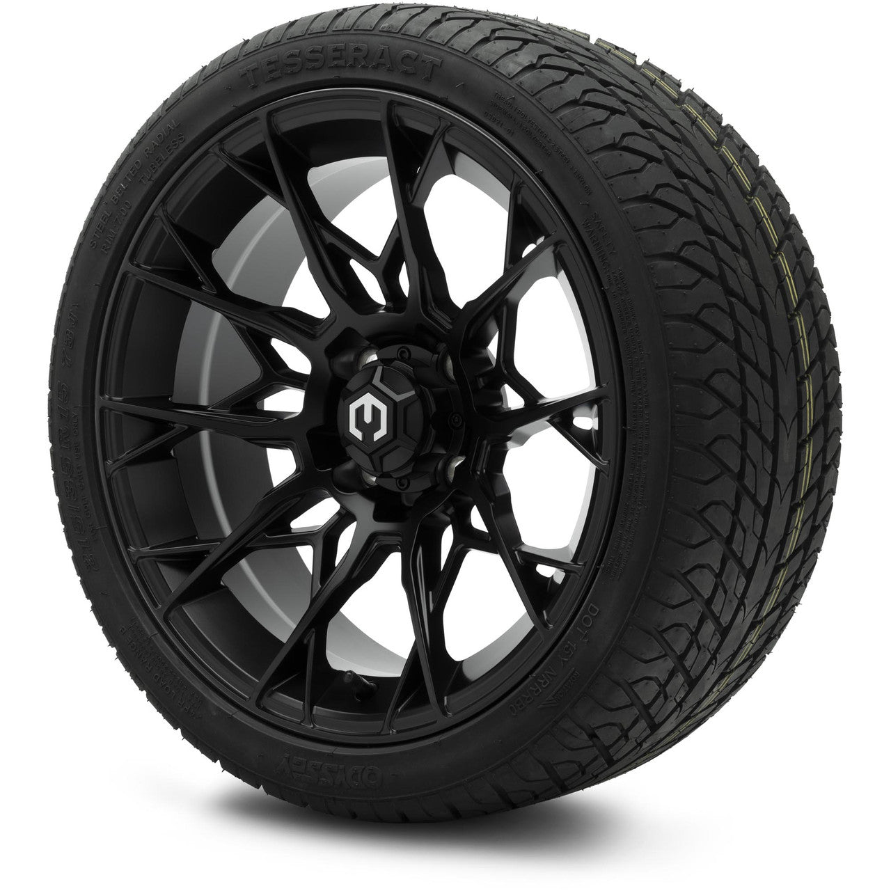 MODZ® 15" Chaos Matte Black Wheels & Street Tires Combo (Odyssey Tesseract Steel-Belted Radial 215/35-R15)