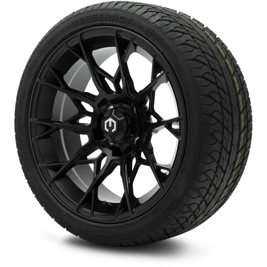MODZ® 15" Chaos Matte Black Wheels & Street Tires Combo (Odyssey Tesseract Steel-Belted Radial 215/35-R15)