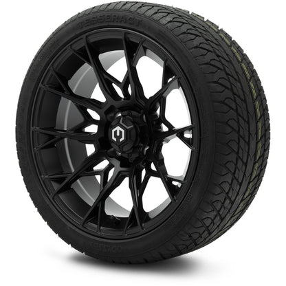 MODZ® 15" Chaos Matte Black Wheels & Street Tires Combo (Odyssey Tesseract Steel-Belted Radial 215/45-R15)