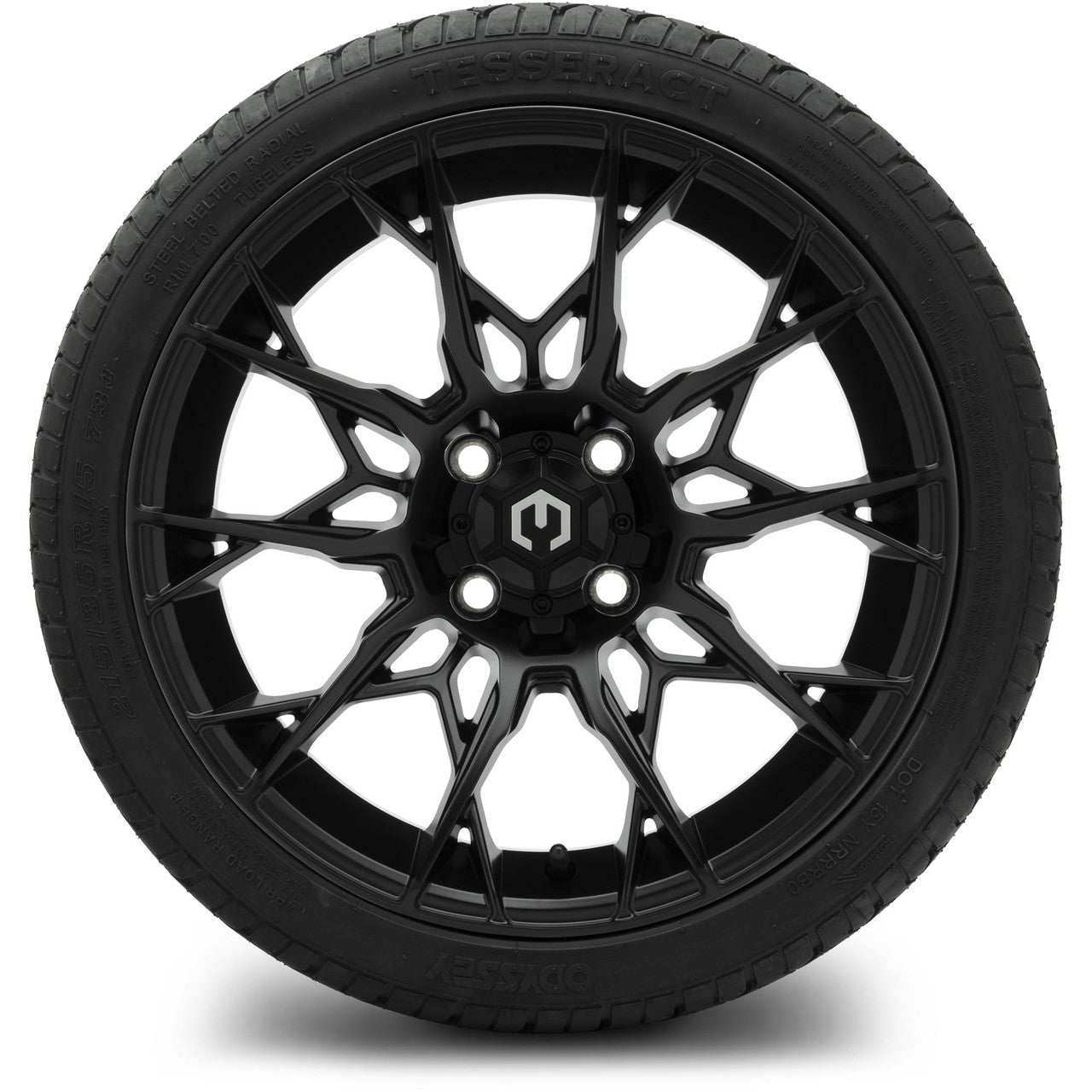 MODZ® 15" Chaos Matte Black Wheels & Street Tires Combo (Odyssey Tesseract Steel-Belted Radial 215/45-R15)