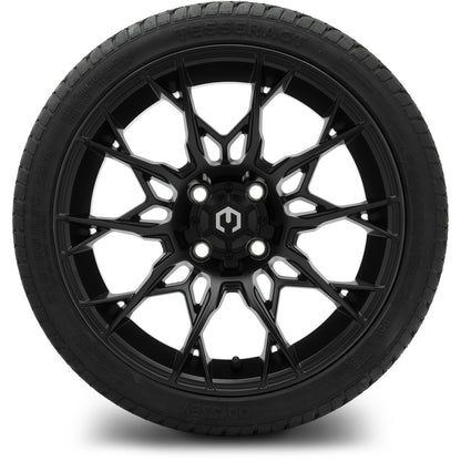 MODZ® 15" Chaos Matte Black Wheels & Street Tires Combo (Odyssey Tesseract Steel-Belted Radial 215/45-R15)