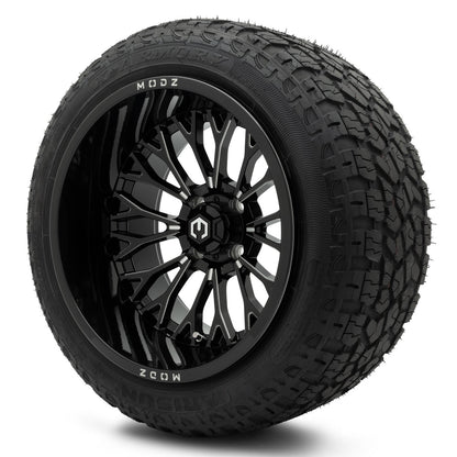 MODZ® 15x10" Convict Glossy Black with Ball Mill Wheels & Off-Road Tires Combo (Arisun X-Armory Steel Belted Radial 23x10-15)