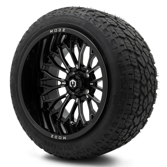 MODZ® 15x10" Convict Glossy Black with Ball Mill Wheels & Off-Road Tires Combo (Arisun X-Armory Steel Belted Radial 23x10-15)