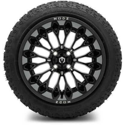 MODZ® 15x10" Convict Glossy Black with Ball Mill Wheels & Off-Road Tires Combo (Arisun X-Armory Steel Belted Radial 23x10-15)
