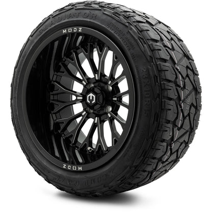MODZ® 15x10" Convict Glossy Black with Ball Mill Wheels & Off-Road Tires Combo (Xcomp Gladiator Steel Belted Radial 23x10-15)