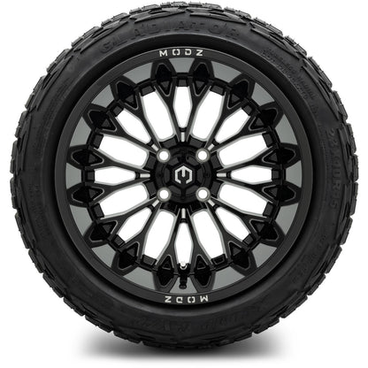 MODZ® 15x10" Convict Glossy Black with Ball Mill Wheels & Off-Road Tires Combo (Xcomp Gladiator Steel Belted Radial 23x10-15)