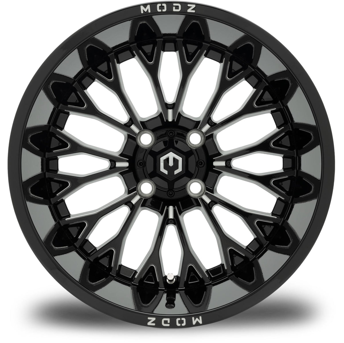 MODZ® 15x10" Convict Glossy Black with Ball Mill Wheels & Off-Road Tires Combo (Arisun X-Armory Steel Belted Radial 23x10-15)