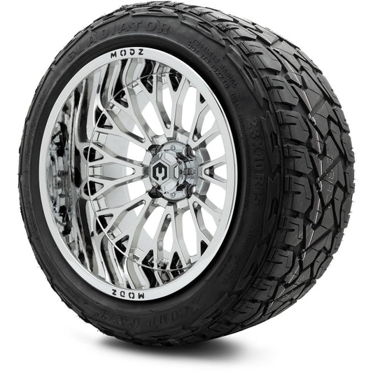MODZ® 15x10" Convict Chrome Wheels & Off-Road Tires Combo (Xcomp Gladiator Steel Belted Radial 23x10-15)
