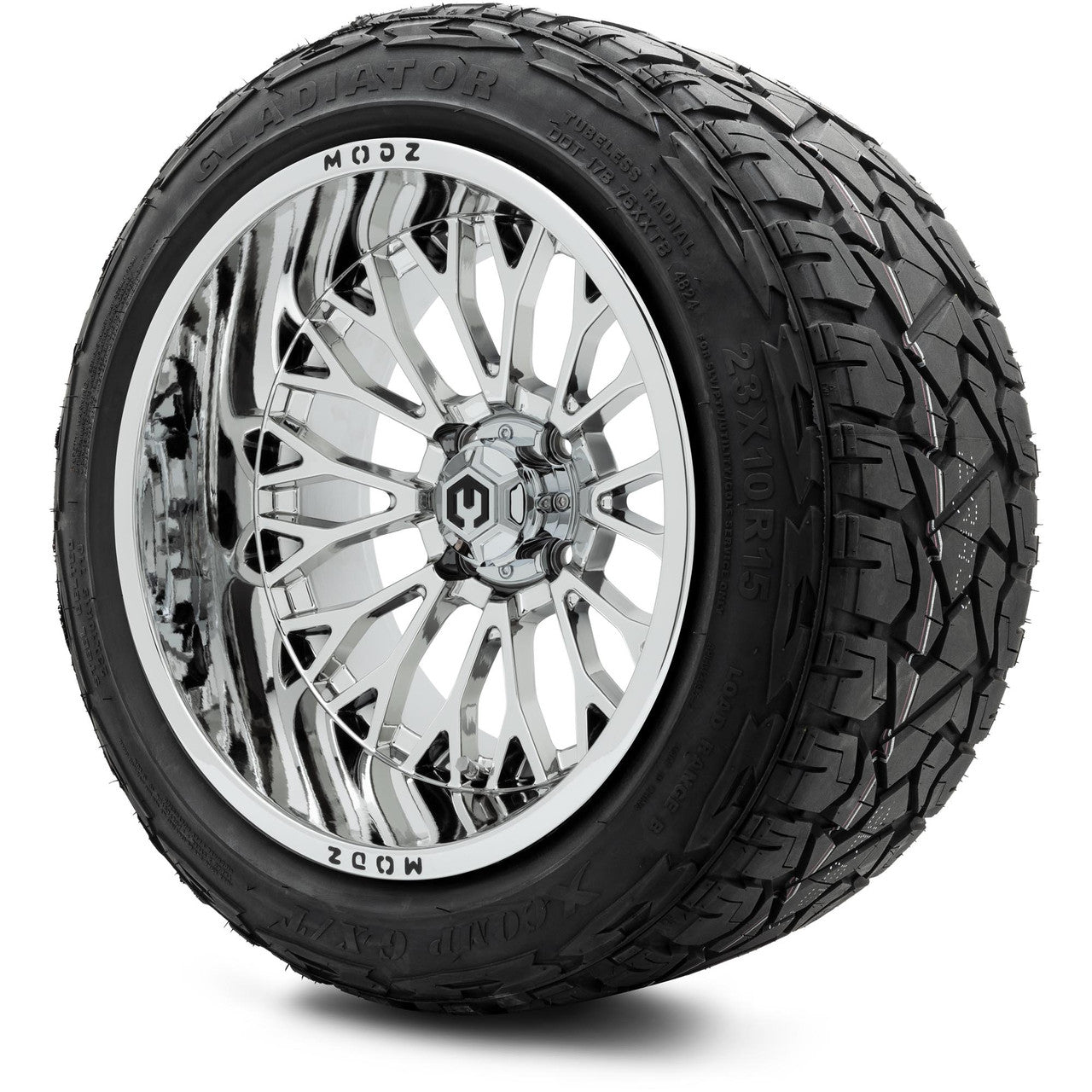 MODZ® 15x10" Convict Chrome Wheels & Off-Road Tires Combo (Arisun X-Armory Steel Belted Radial 23x10-15)
