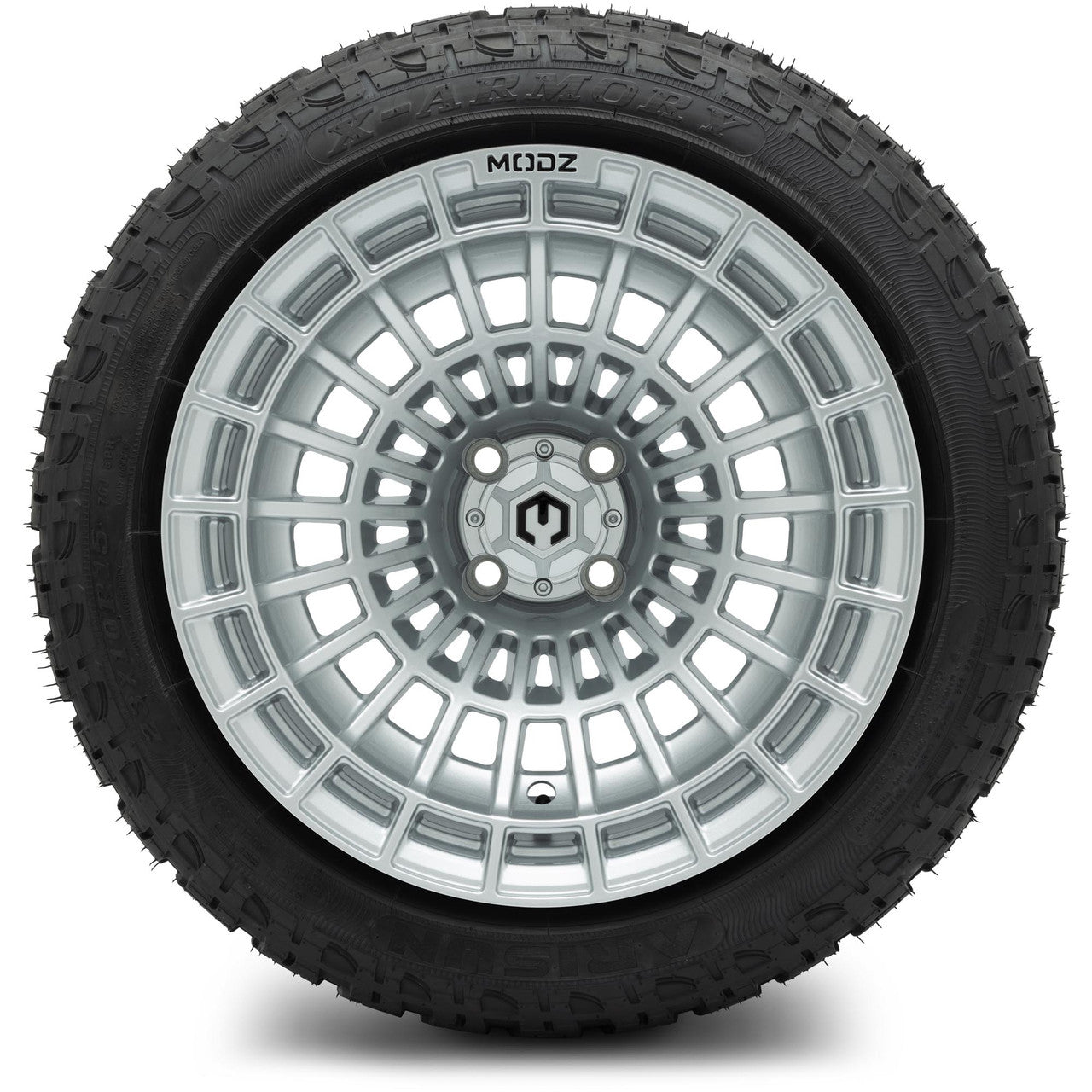 MODZ® 15x10" Felon Silver Wheels & Off-Road Tires Combo (Arisun X-Armory Steel Belted Radial 23x10-15)
