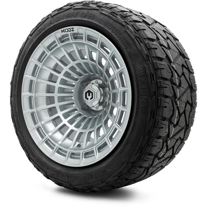 MODZ® 15x10" Felon Silver Wheels & Off-Road Tires Combo (Xcomp Gladiator Steel Belted Radial 23x10-15)