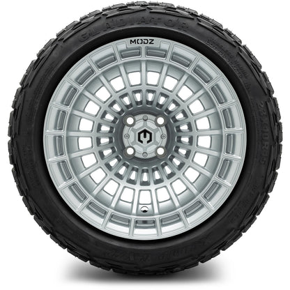 MODZ® 15x10" Felon Silver Wheels & Off-Road Tires Combo (Xcomp Gladiator Steel Belted Radial 23x10-15)