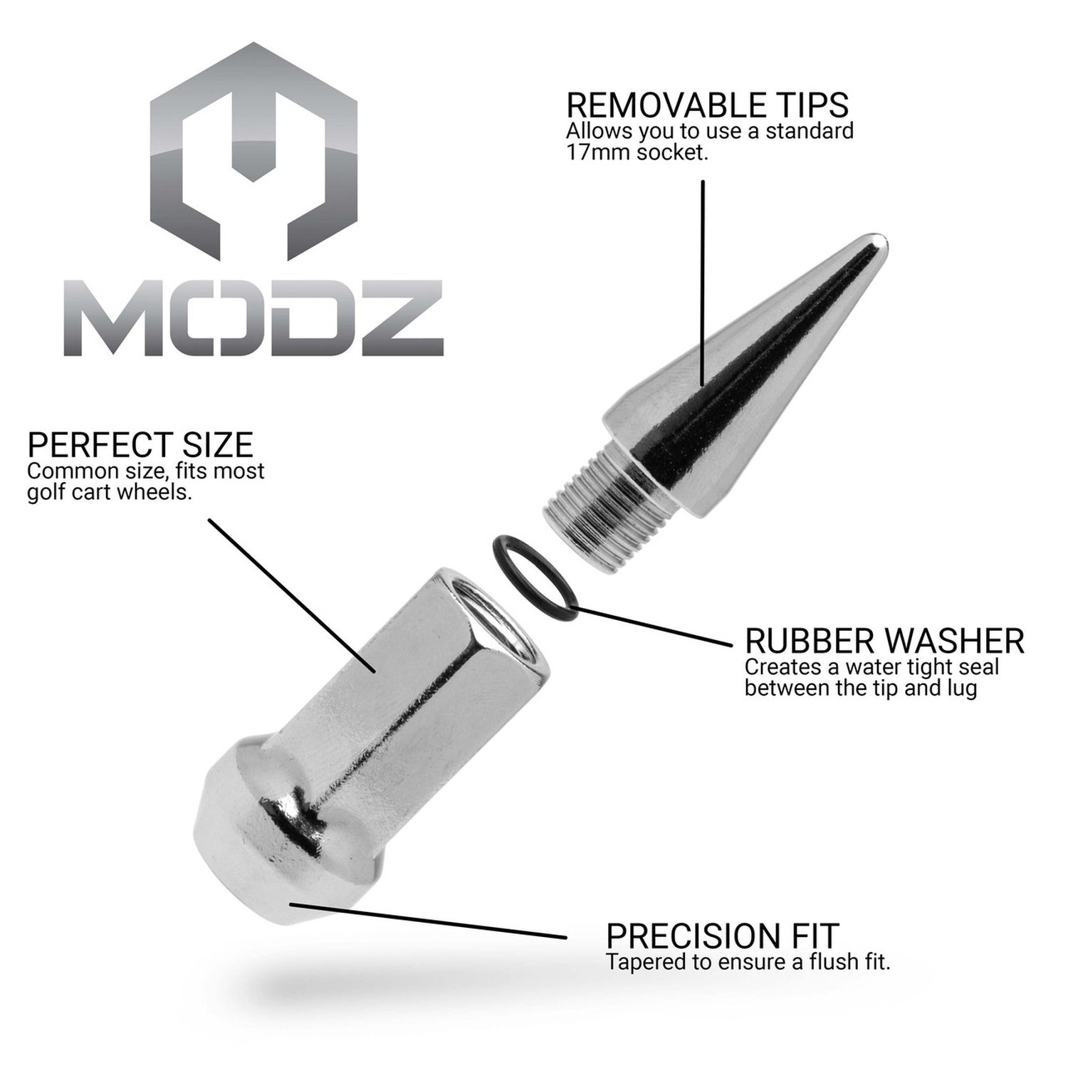 MODZ® Spiked Chrome Lug Nuts - Pack of 16