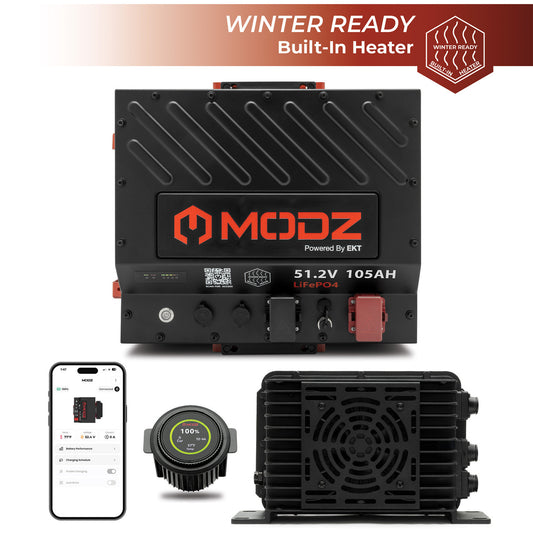 MODZ® Universal 48 Volt (51.2v) 105Ah Nano Lithium Golf Cart Battery Bundle with Built-In Heater