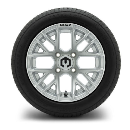 MODZ® 12" Matrix Silver Wheels & Street Tires Combo (Odyssey Tesseract Steel-Belted Radial 215/40-R12)