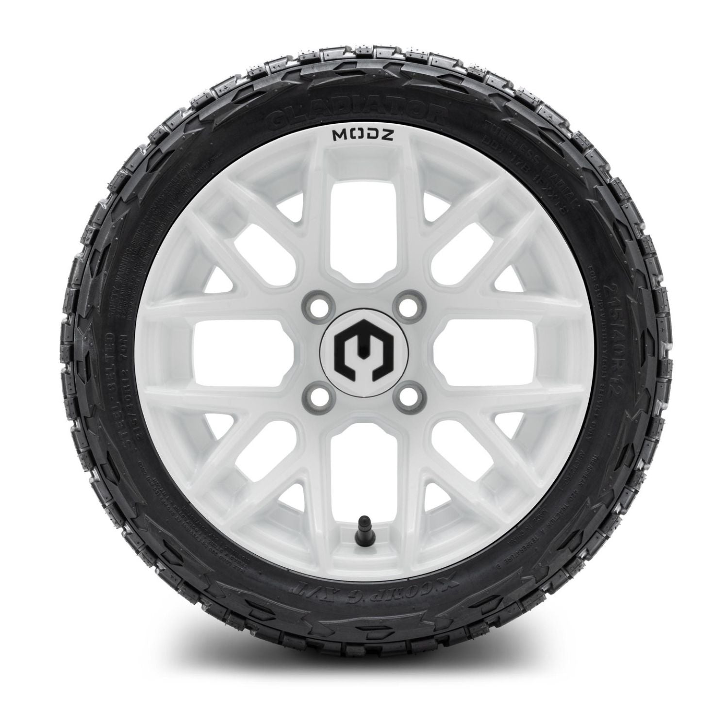 MODZ® 12" Matrix Glossy White Wheels & Off-Road Tires Combo (Xcomp Gladiator Radial 215/40R-12)