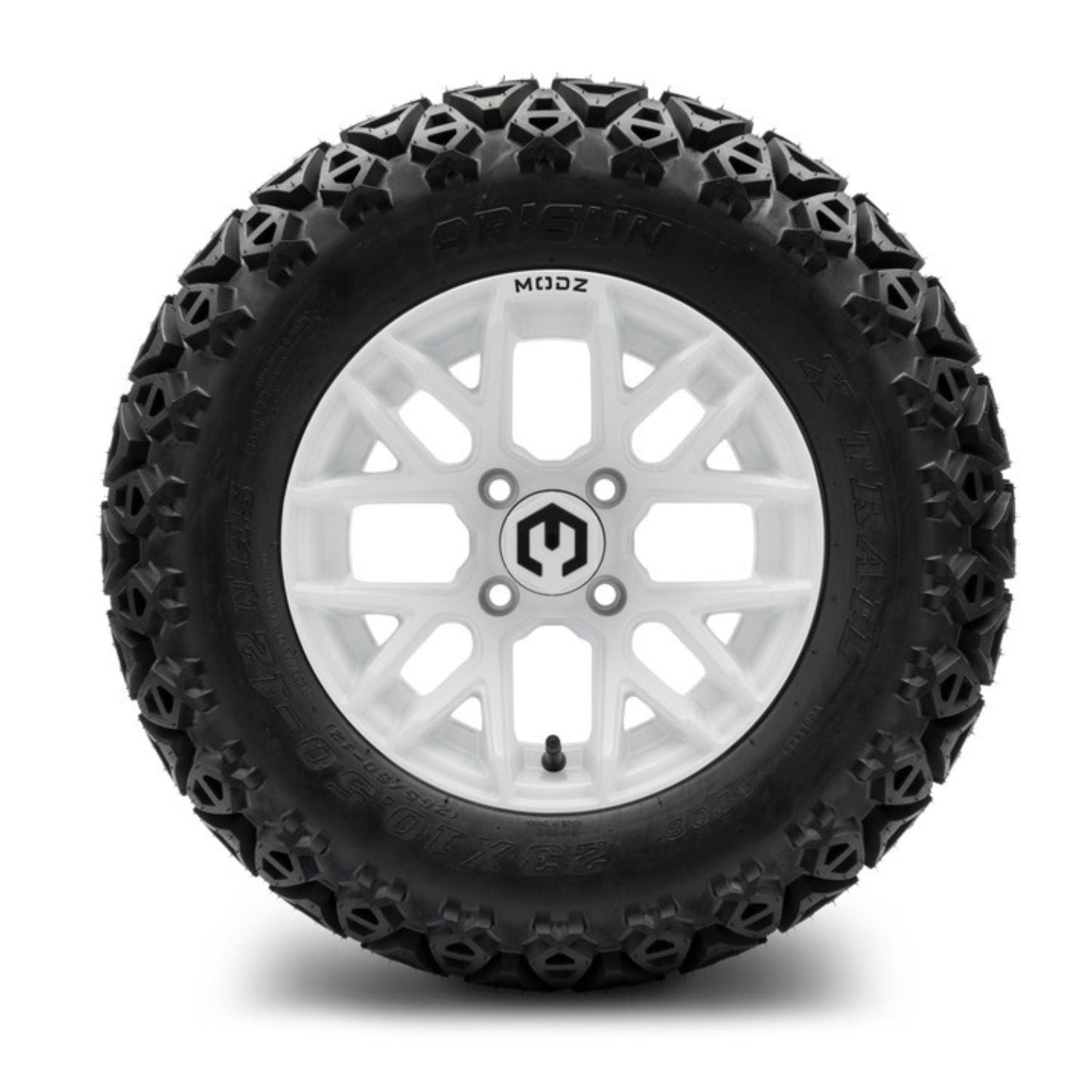 MODZ® 12" Matrix Glossy White Wheels & Off-Road Tires Combo (Arisun X-Trail All-Terrain 23x10.50-12)