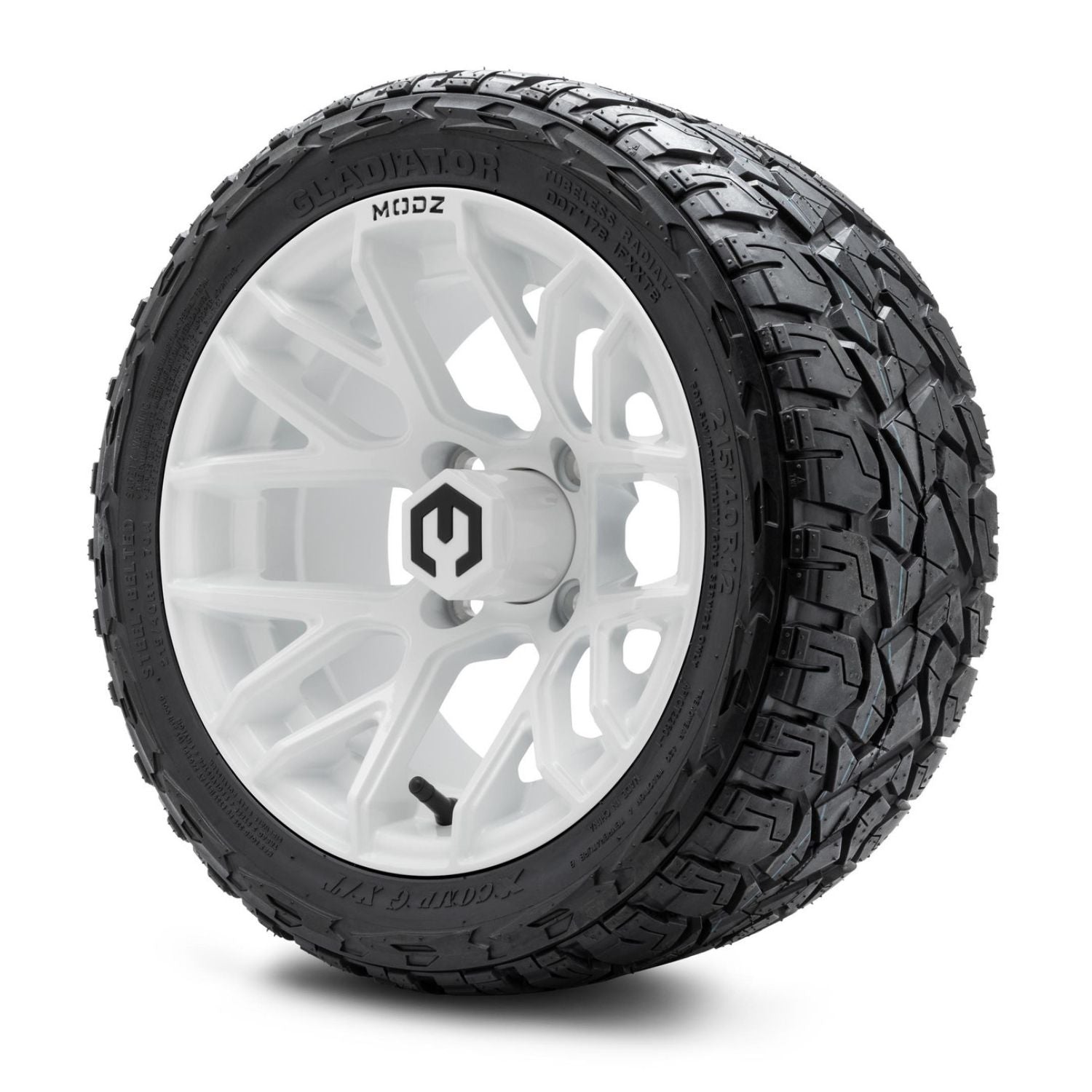 MODZ® 12" Matrix Glossy White Wheels & Off-Road Tires Combo (Xcomp Gladiator Radial 215/40R-12)