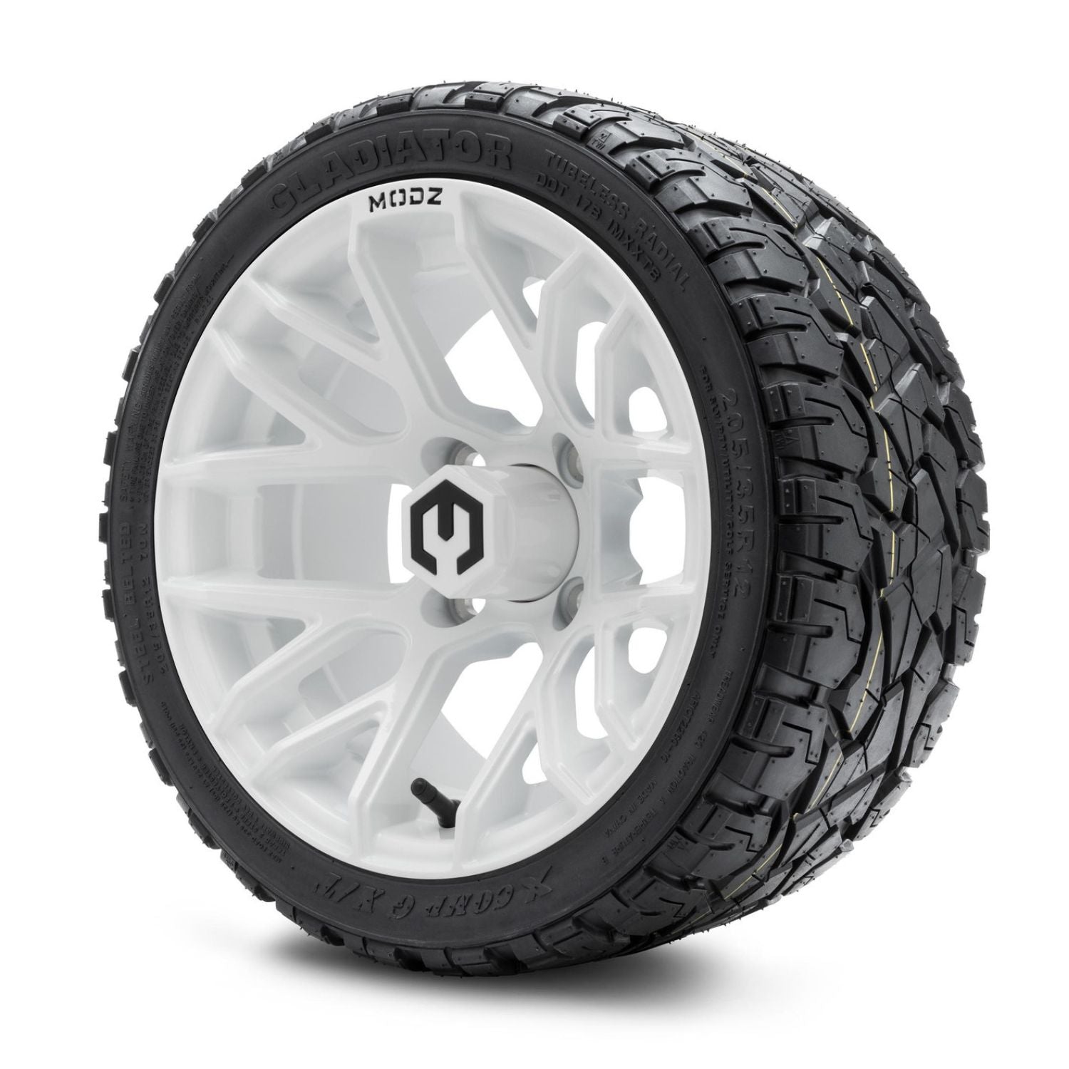 MODZ® 12" Matrix Glossy White Wheels & Off-Road Tires Combo (Xcomp Gladiator Radial 205/35R-12)