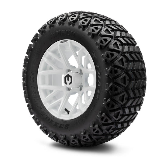 MODZ® 12" Matrix Glossy White Wheels & Off-Road Tires Combo (Arisun X-Trail All-Terrain 23x10.50-12)