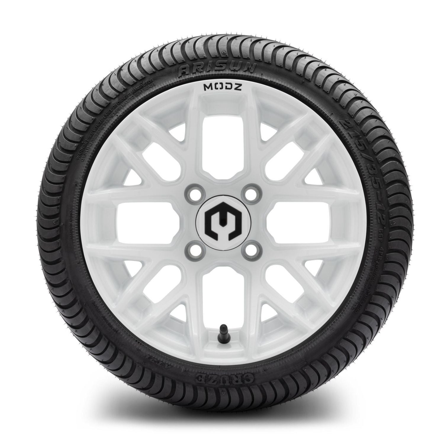 MODZ® 12" Matrix Glossy White Wheels & Street Tires Combo (Arisun Cruze 215/35-12)