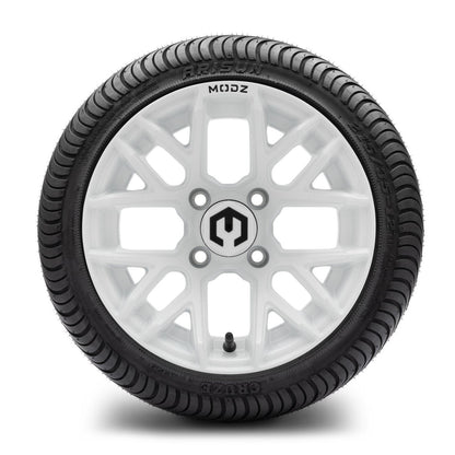 MODZ® 12" Matrix Glossy White Wheels & Street Tires Combo (Arisun Cruze 215/35-12)