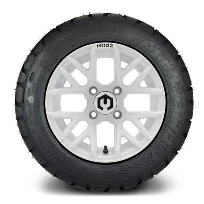 MODZ® 12" Matrix Glossy White Wheels & Street Tires Combo (MODZ Street Fox Radial 245/50-12)