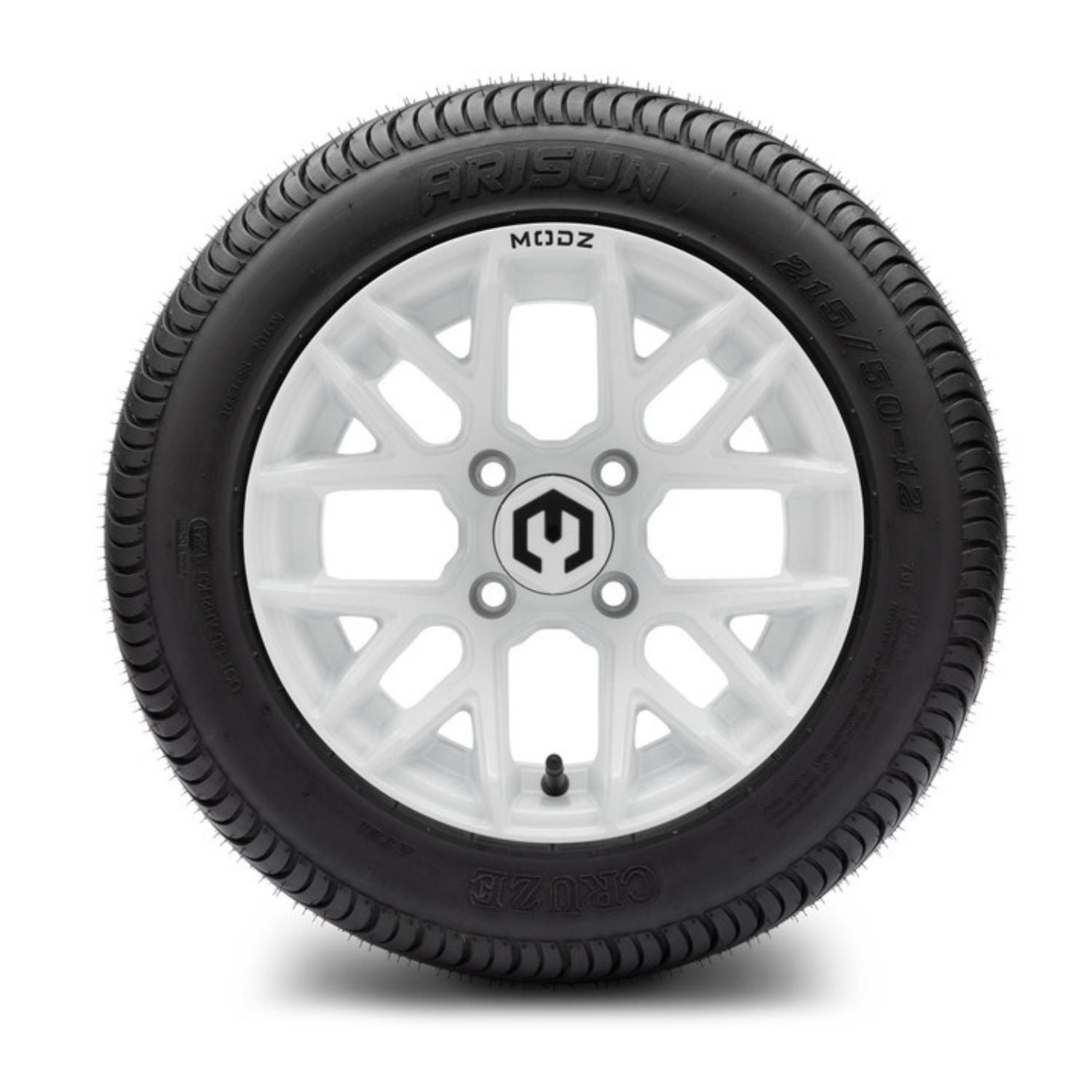 MODZ® 12" Matrix Glossy White Wheels & Street Tires Combo (Arisun Cruze 215/50-12)