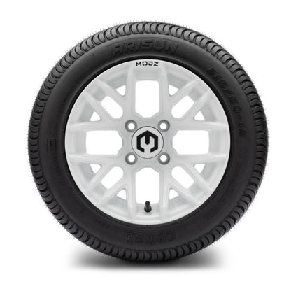 MODZ® 12" Matrix Glossy White Wheels & Street Tires Combo (Arisun Cruze 215/50-12)