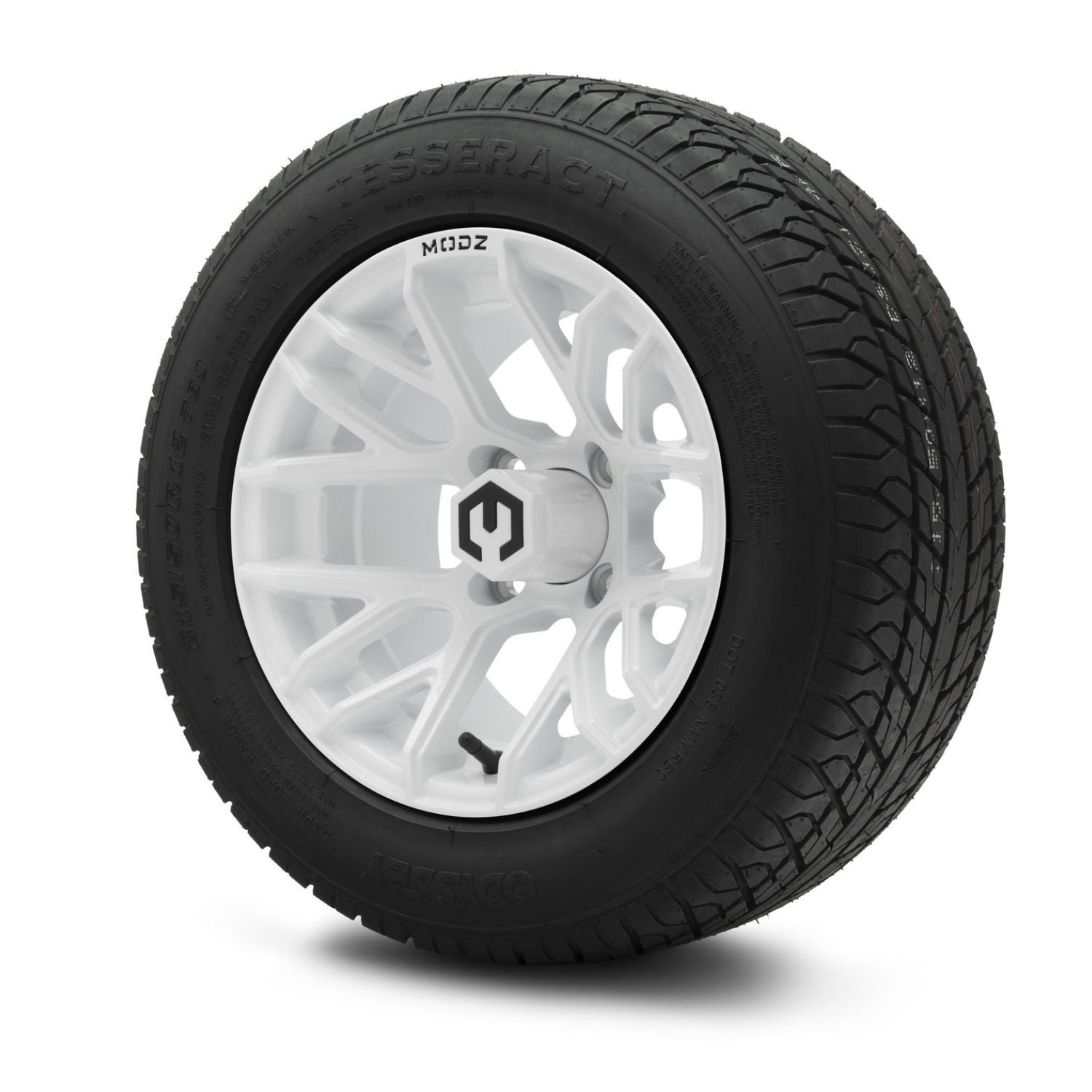 MODZ® 12" Matrix Glossy White Wheels & Street Tires Combo (Odyssey Tesseract Steel-Belted Radial 215/50-R12)