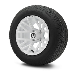 MODZ® 12" Matrix Glossy White Wheels & Street Tires Combo (Odyssey Tesseract Steel-Belted Radial 215/50-R12)