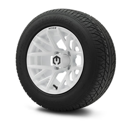 MODZ® 12" Matrix Glossy White Wheels & Street Tires Combo (Odyssey Tesseract Steel-Belted Radial 215/50-R12)