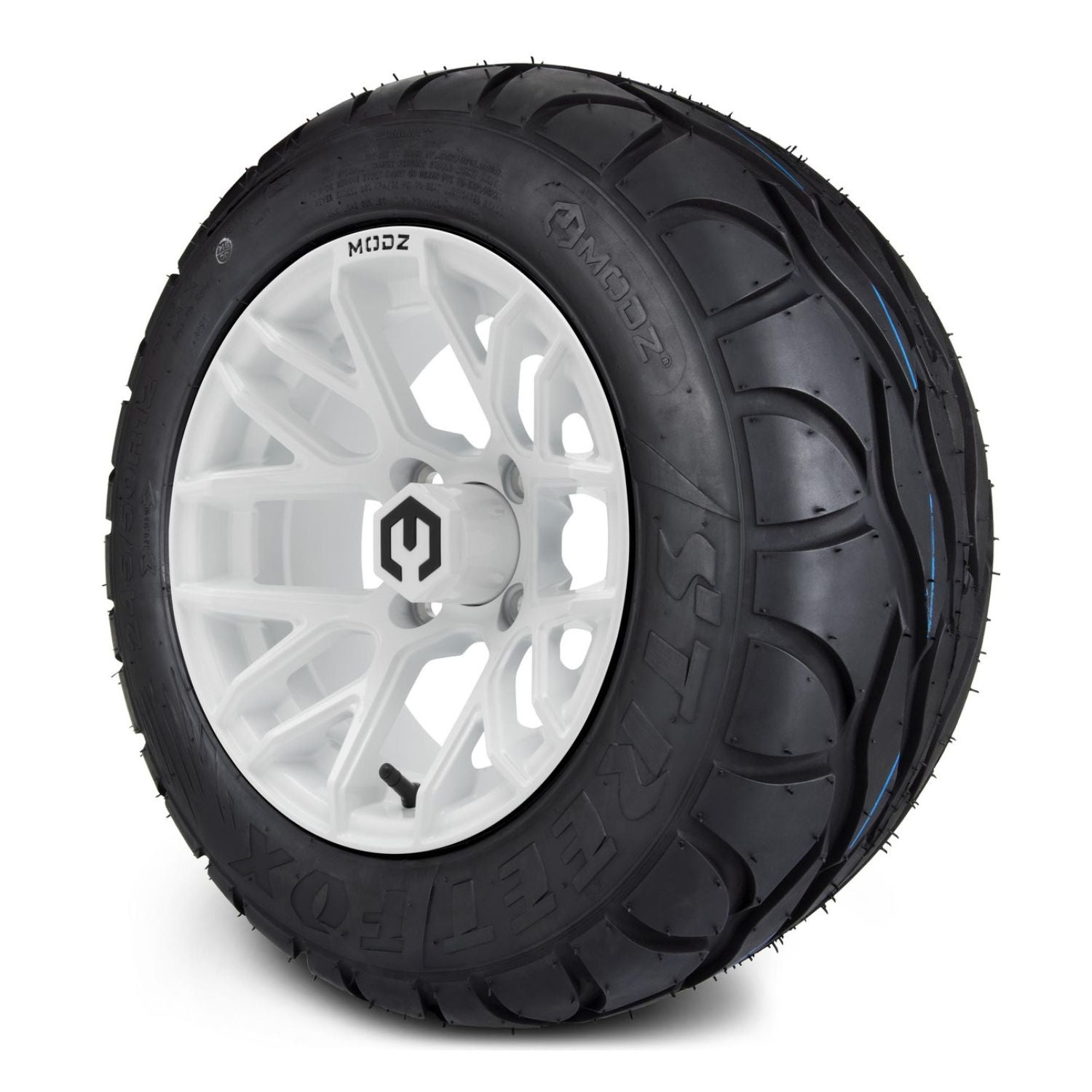 MODZ® 12" Matrix Glossy White Wheels & Street Tires Combo (MODZ Street Fox Radial 245/50-12)