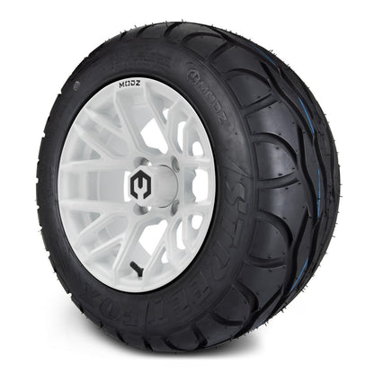 MODZ® 12" Matrix Glossy White Wheels & Street Tires Combo (MODZ Street Fox Radial 245/50-12)