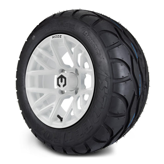 MODZ® 12" Matrix Glossy White Wheels & Street Tires Combo (MODZ Street Fox Radial 245/50-12)