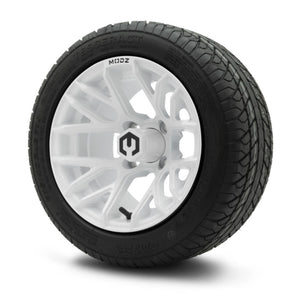 MODZ® 12" Matrix Glossy White Wheels & Street Tires Combo (Odyssey Tesseract Steel-Belted Radial 215/40-R12)