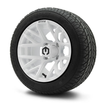 MODZ® 12" Matrix Glossy White Wheels & Street Tires Combo (Odyssey Tesseract Steel-Belted Radial 215/40-R12)