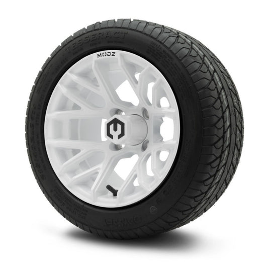 MODZ® 12" Matrix Glossy White Wheels & Street Tires Combo (Odyssey Tesseract Steel-Belted Radial 215/40-R12)