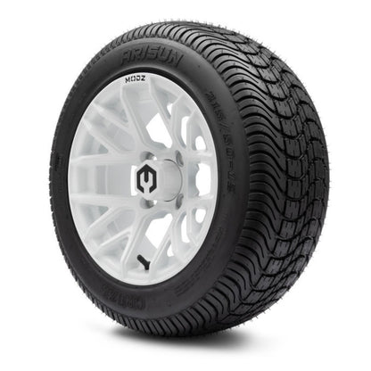 MODZ® 12" Matrix Glossy White Wheels & Street Tires Combo (Arisun Cruze 215/50-12)