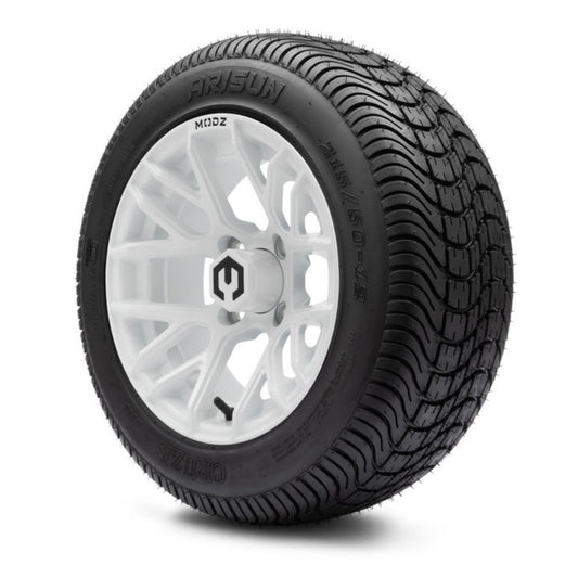 MODZ® 12" Matrix Glossy White Wheels & Street Tires Combo (Arisun Cruze 215/50-12)
