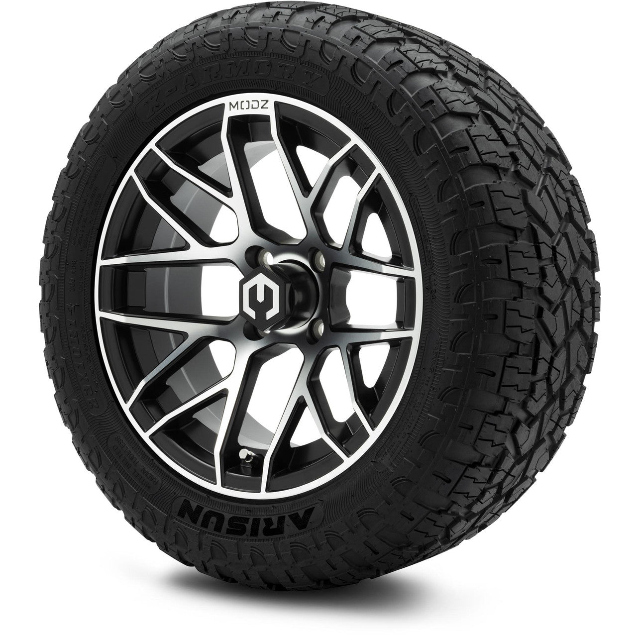 MODZ® 14" Matrix Machined Black Wheels & Off-Road Tires Combo (Arisun X-Trail All-Terrain 23x10-14)
