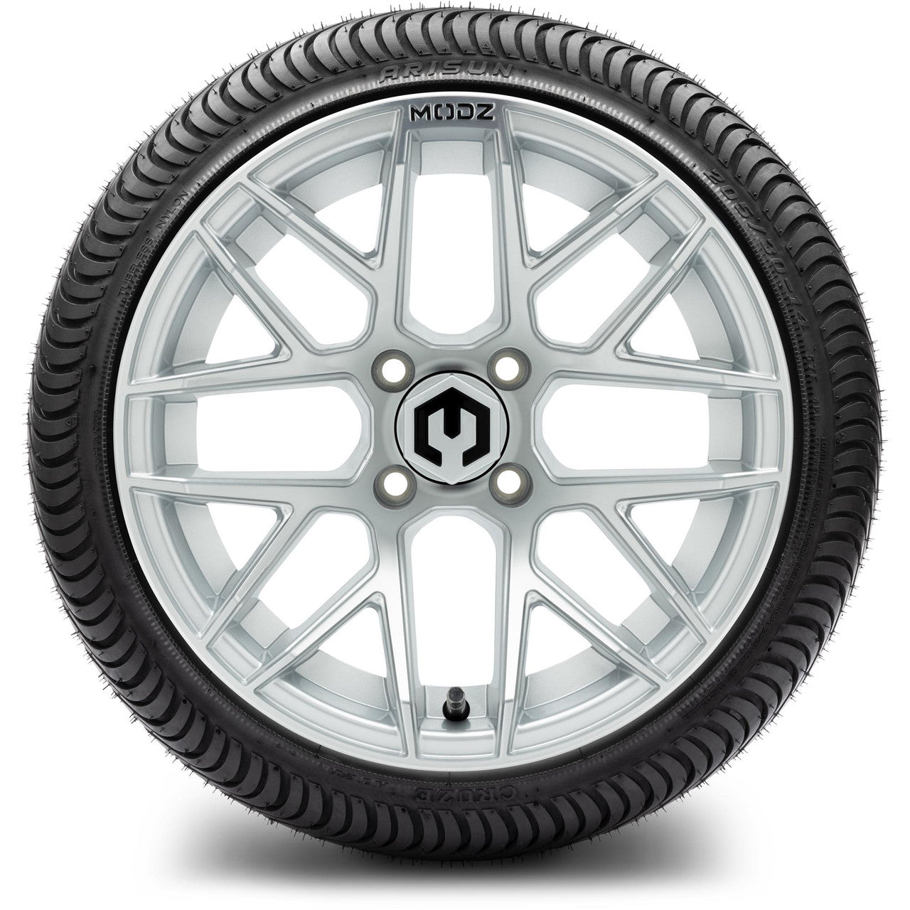 MODZ® 14" Matrix Silver Wheels & Street Tires Combo (MODZ Street Fox Radial 205/40-14)