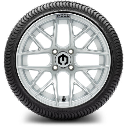 MODZ® 14" Matrix Silver Wheels & Street Tires Combo (Odyssey Tesseract Steel Belted Radial 215/35-14)