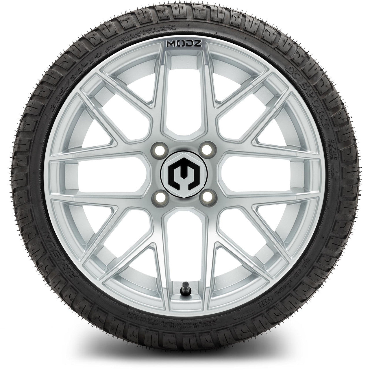 MODZ® 14" Matrix Silver Wheels & Street Tires Combo (MODZ Street Fox Radial 205/40-14)