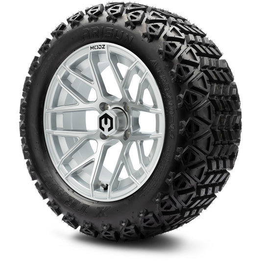 MODZ® 14" Matrix Silver Wheels & Off-Road Tires Combo (Arisun X-Trail All-Terrain 23x10-14)