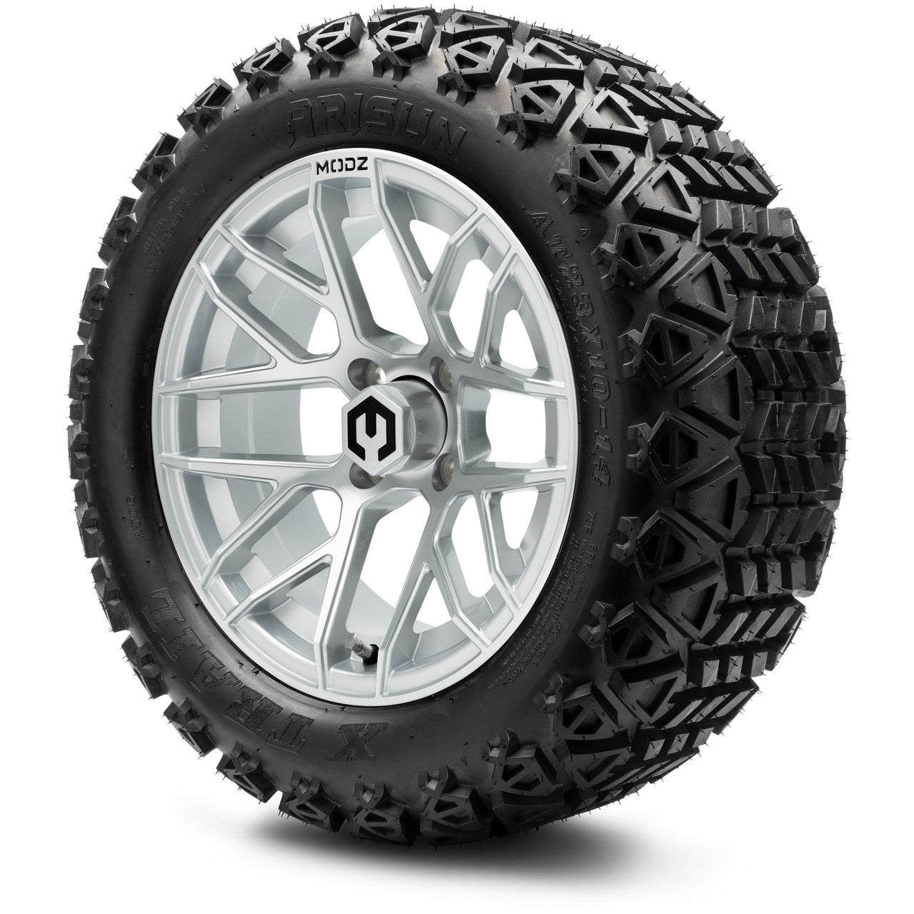 MODZ® 14" Matrix Silver Wheels & Off-Road Tires Combo (Xcomp Gladiator 23-10-14 Radial)